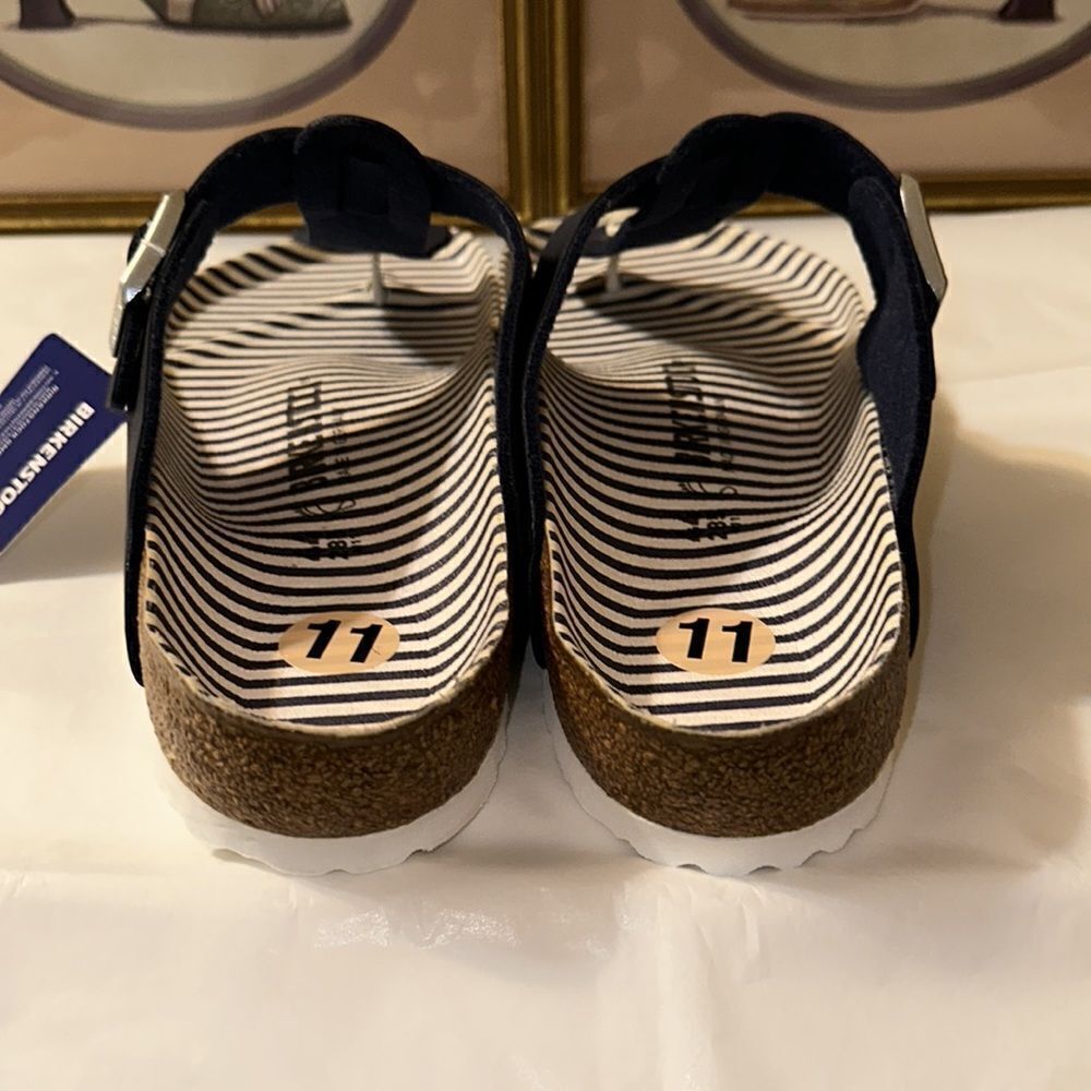 Birkenstock 11 Gizeh Nautical Stripes Navy White Thong Buckle Sandals - Picture 4 of 9